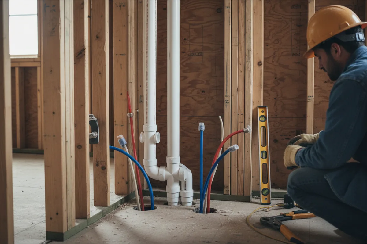 Drain and supply rough-in during Sump Pump Repair in Seaside Park